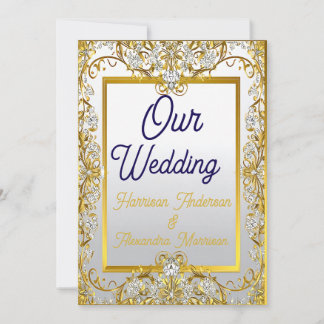 Cream & Gold Wedding Canvas Print – Ornate Frame W 招待状