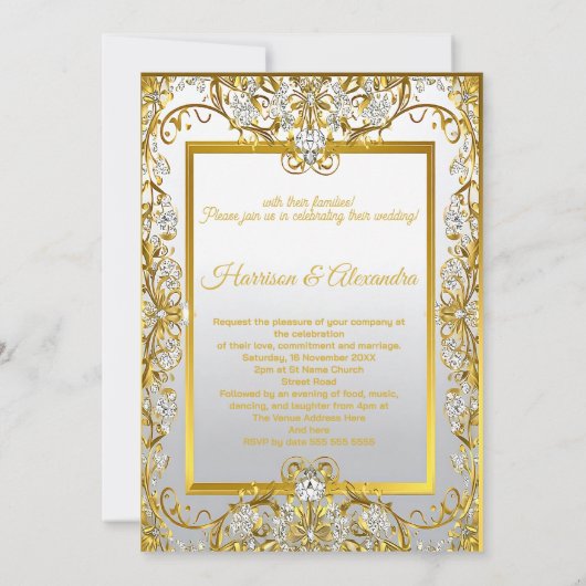 Cream & Gold Wedding Canvas Print – Ornate Frame W 招待状 (裏面)