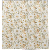 Cream Gold White Country Flowers シャワーカーテン (正面)
