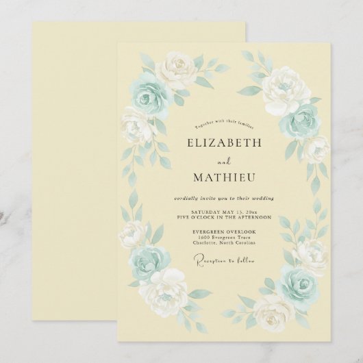 Cream Graceful Spring Wedding 招待状 (正面/裏面)