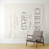 Cream Gray Cheers to the Grad Photo Backdrop タペストリー (インサイチュ(横))