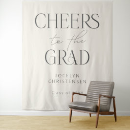 Cream Gray Cheers to the Grad Photo Backdrop タペストリー