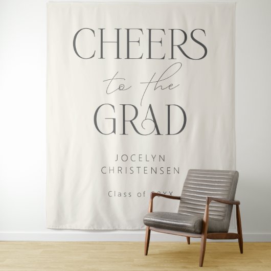 Cream Gray Cheers to the Grad Photo Backdrop タペストリー (インサイチュ)