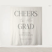 Cream Gray Cheers to the Grad Photo Backdrop タペストリー (正面)