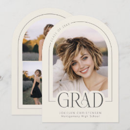Cream Gray Modern Photo Collage Grad Announcement 招待状