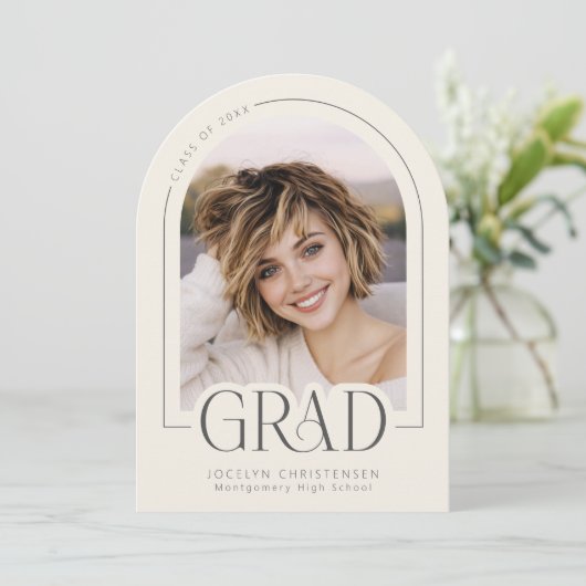 Cream Gray Modern Photo Collage Grad Announcement 招待状 (スタンド正面)