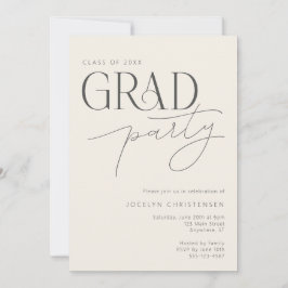 Cream Gray Modern Typography Grad Party Invitation 招待状