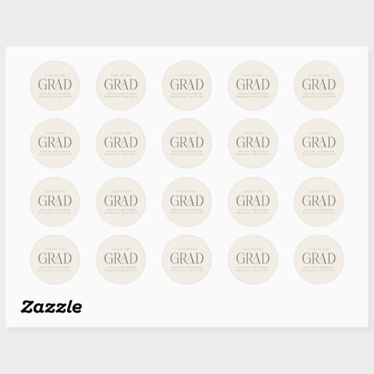 Cream Gray Personalized 2026 Modern Grad Graduate ラウンドシール (シート)