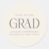 Cream Gray Personalized 2026 Modern Grad Graduate ラウンドシール (正面)