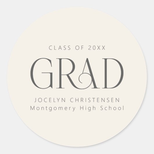 Cream Gray Personalized 2026 Modern Grad Graduate ラウンドシール (正面)