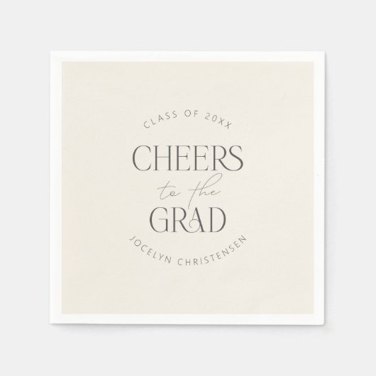 Cream Gray Personalized Cheers Grad Party スタンダードカクテルナプキン (正面)
