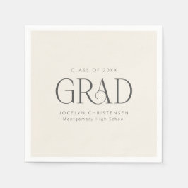 Cream Gray Personalized Minimalist Grad Party スタンダードカクテルナプキン