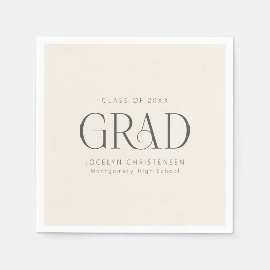 Cream Gray Personalized Minimalist Grad Party スタンダードカクテルナプキン (正面)