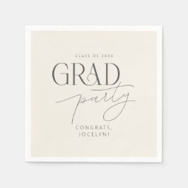 Cream Gray Personalized Minimalist Grad Party スタンダードカクテルナプキン