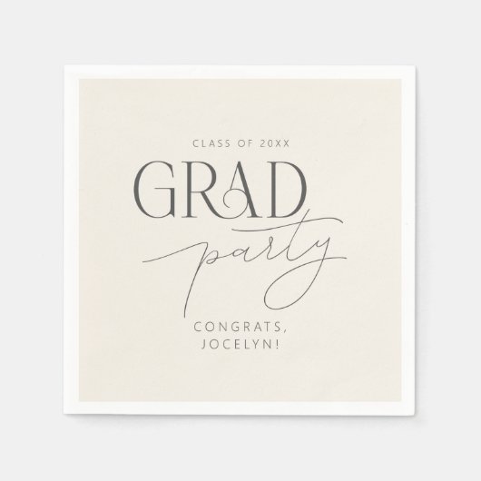 Cream Gray Personalized Minimalist Grad Party スタンダードカクテルナプキン (正面)