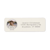 Cream Gray Photo Graduation Return Address Labels ラベル (正面)