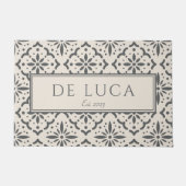 Cream Gray Tile Design Family Name ドアマット (正面)