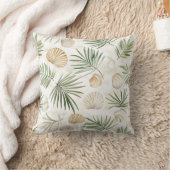 Cream Green Beach Shells Sea Turtles クッション (ブランケット)