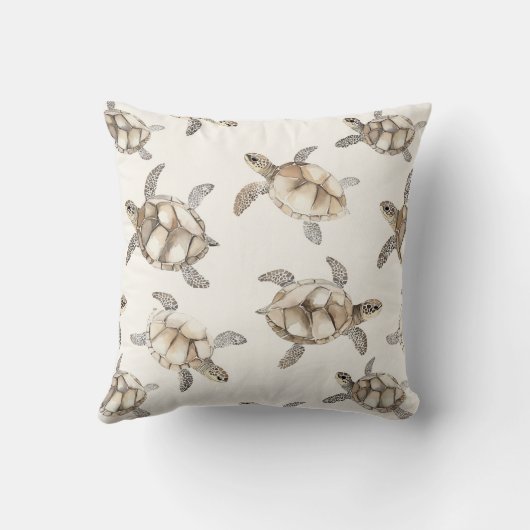Cream Green Beach Shells Sea Turtles クッション (裏面)