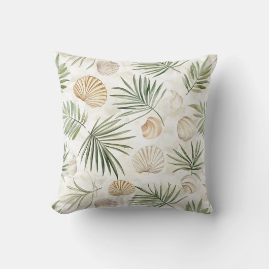 Cream Green Beach Shells Sea Turtles クッション (正面)