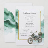 Cream Green Motorcycle Adventure Birthday 招待状 (正面/裏面)