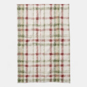 Cream Green Red Plaid Stripes  キッチンタオル (縦)