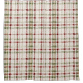 Cream Green Red Plaid Stripes  シャワーカーテン (正面)