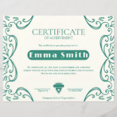 Cream & Green Vine Border Achievement Certificate (正面)