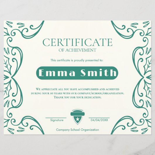 Cream & Green Vine Border Achievement Certificate (正面)