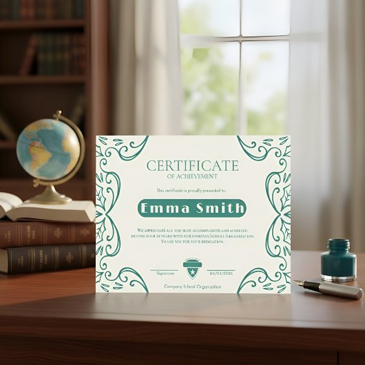 Cream & Green Vine Border Achievement Certificate