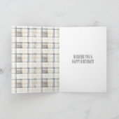 Cream Grey Plaid Stripes Teddy Bear Birthday カード (内部)