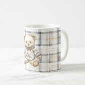 Cream Grey Plaid Stripes Teddy Bear Love コーヒーマグカップ (正面右)