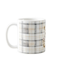 Cream Grey Plaid Stripes Teddy Bear Love