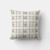 Cream Grey Yellow Plaid Stripes クッション (正面)