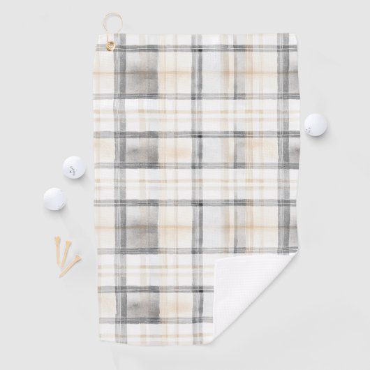 Cream Grey Yellow Plaid Stripes ゴルフタオル (インサイチュ)