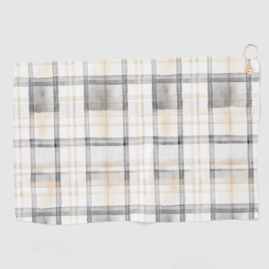 Cream Grey Yellow Plaid Stripes ゴルフタオル (横)