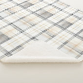 Cream Grey Yellow Plaid Stripes シェルパブランケット (3/4)