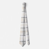 Cream Grey Yellow Plaid Stripes ネクタイ (正面)