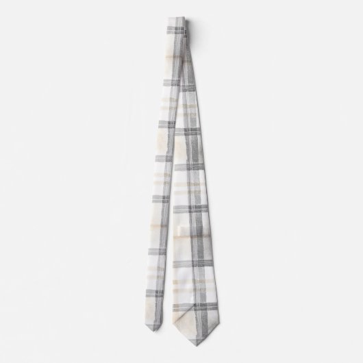 Cream Grey Yellow Plaid Stripes ネクタイ (裏面)
