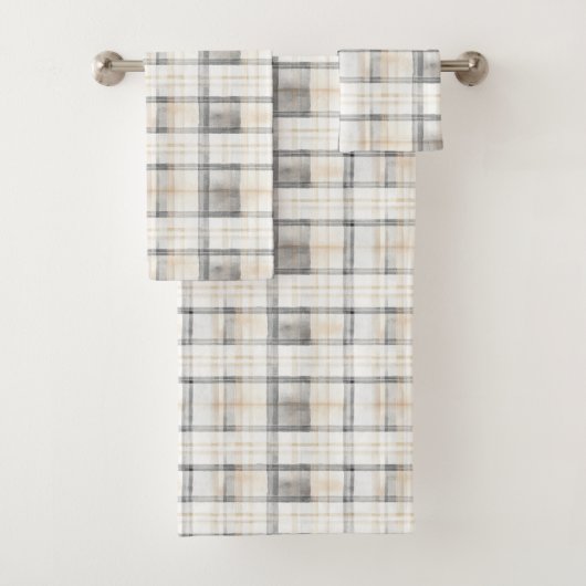 Cream Grey Yellow Plaid Stripes バスタオルセット (インサイチュ)