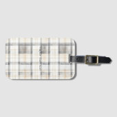 Cream Grey Yellow Plaid Stripes ラゲッジタグ (正面横)