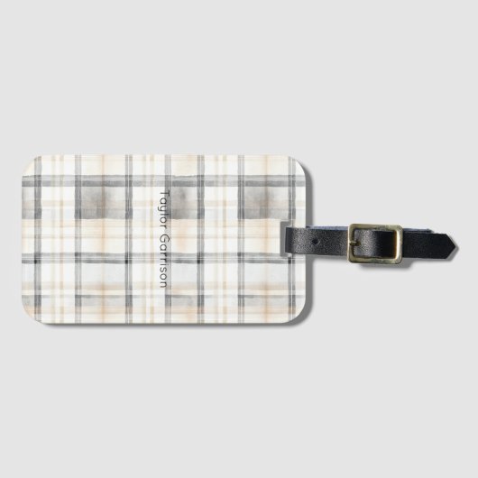 Cream Grey Yellow Plaid Stripes ラゲッジタグ (正面横)
