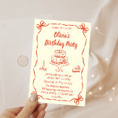 Cream Hand-Drawn Cake & Ribbon Border Birthday 招待状