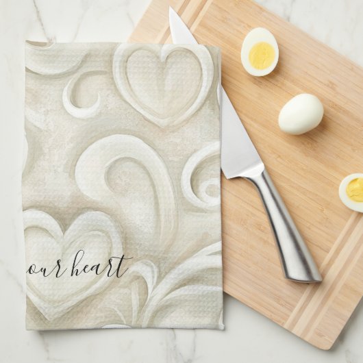 Cream Hearts キッチンタオル (四つ折り)
