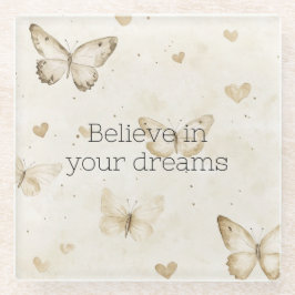 Cream Hearts Butterflies ガラスコースター