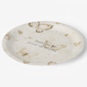 Cream Hearts Butterflies Birthday ペーパープレート (アングル)