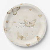 Cream Hearts Butterflies Birthday ペーパープレート (正面)