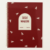 Cream Hearts on Burgundy - Minimal Valentine プランナー手帳 (正面)