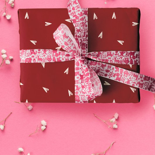 Cream Hearts on Burgundy - Minimal Valentine  ラッピングペーパーシート