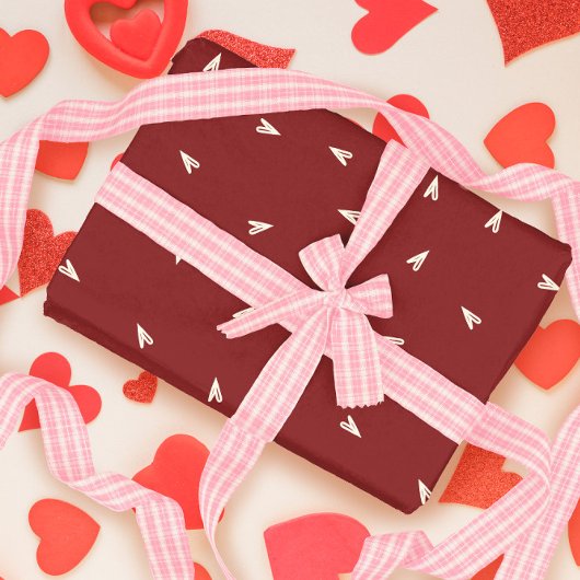 Cream Hearts on Burgundy - Minimal Valentine ラッピングペーパー
